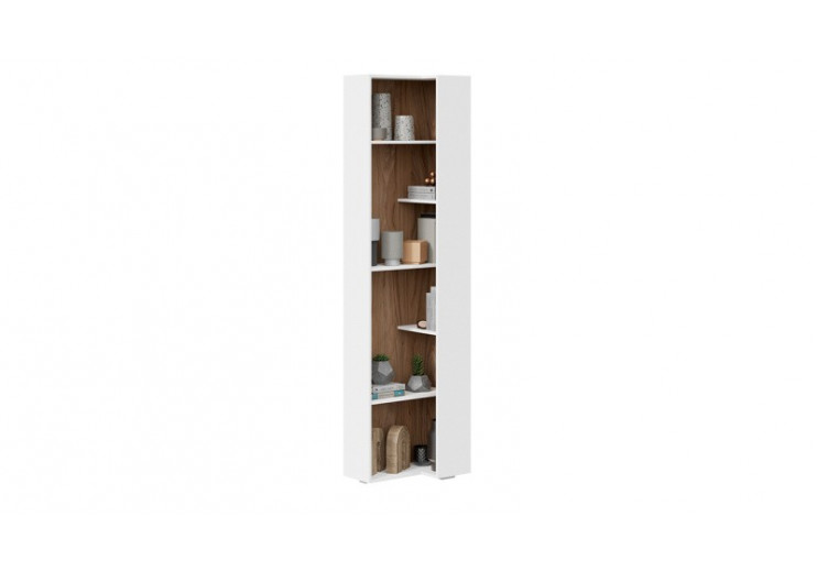 Стеллаж торцевой «Порто» Белый Жемчуг, Яблоня Беллуно, Белый софт