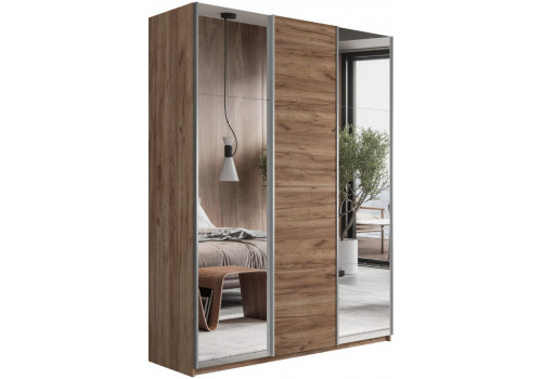 Шкаф-купе Прайм 3-х дверный (Зеркало/ЛДСП/Зеркало) Крафт табачный