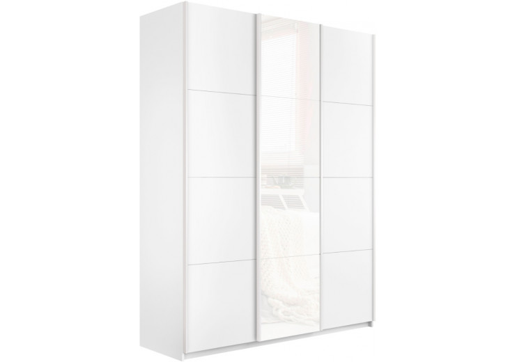 Шкаф-купе Прайм 3-х дверный (ЛДСП/Стекло белое/ЛДСП) Белый снег