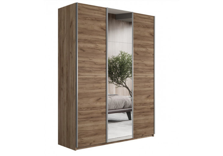 Шкаф-купе Прайм 3-х дверный (ЛДСП/Зеркало/ЛДСП) Крафт табачный